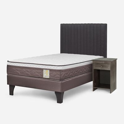 Imagen 2 del producto Cama Europea Rosen 1,5 Plazas New Style 4 + Respaldo + Velador Grafito