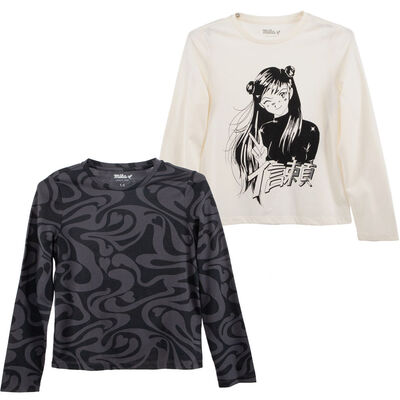 Pack 2 Polera Manga Larga Estampada de Algodón Niña Mila
