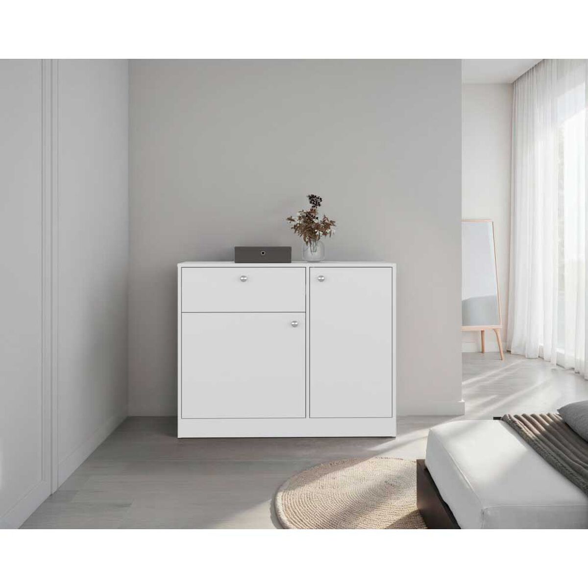 Comoda Praga 1 Cajon 2 Puertas Blanco 80X100X30,2 Cm