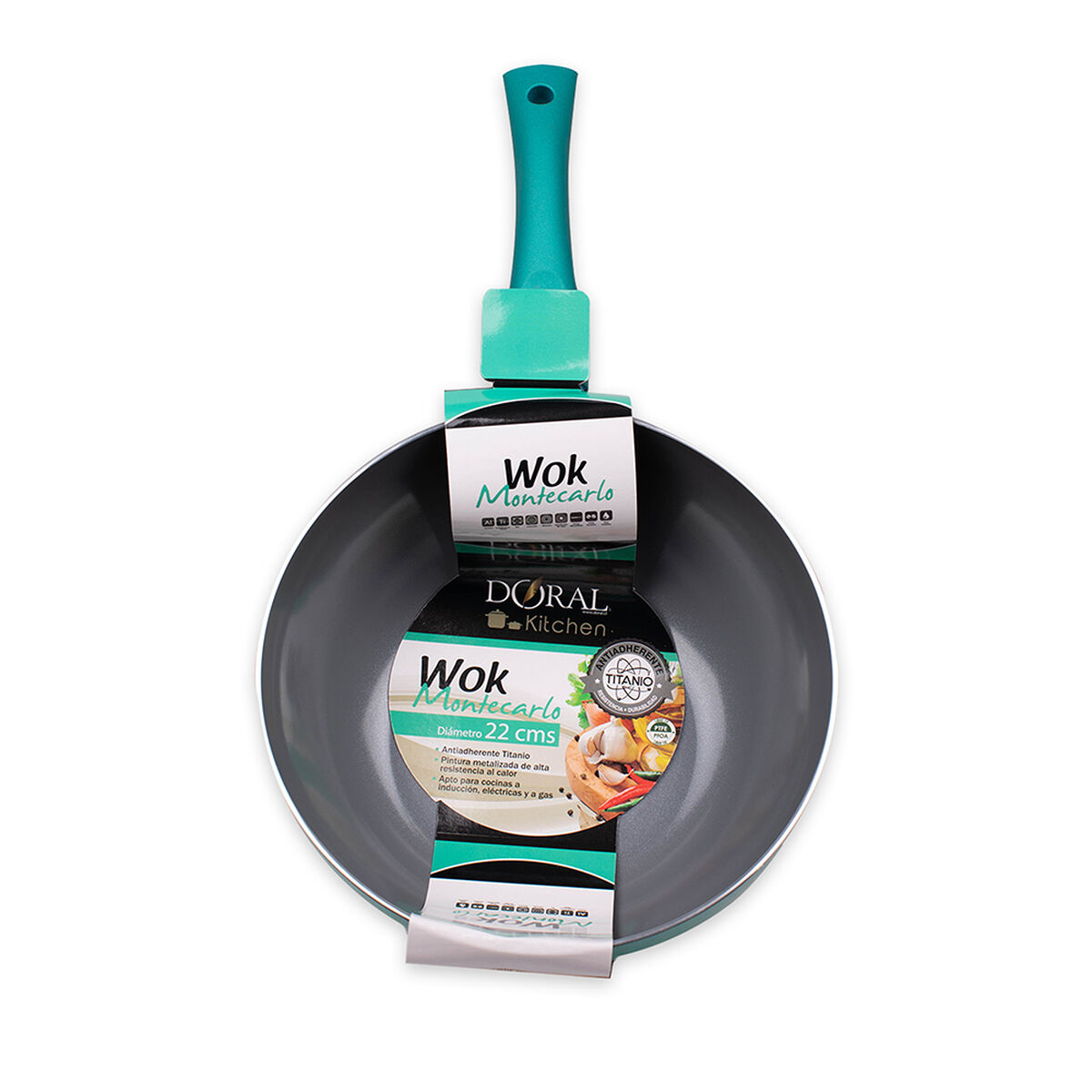Wok Acero Inoxidable Doral Montecarlo Turquesa 22 cm