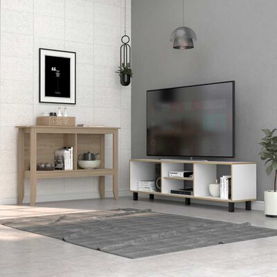 Imagen 1 del producto Combo Rack TV65 + Mesa de Arrimo TuHome Nomik Blanco Rovere