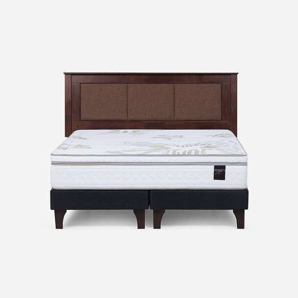 Cama Europea Rosen 2 Plazas Art 4 + Respaldo + Velador Rachel Chocolate