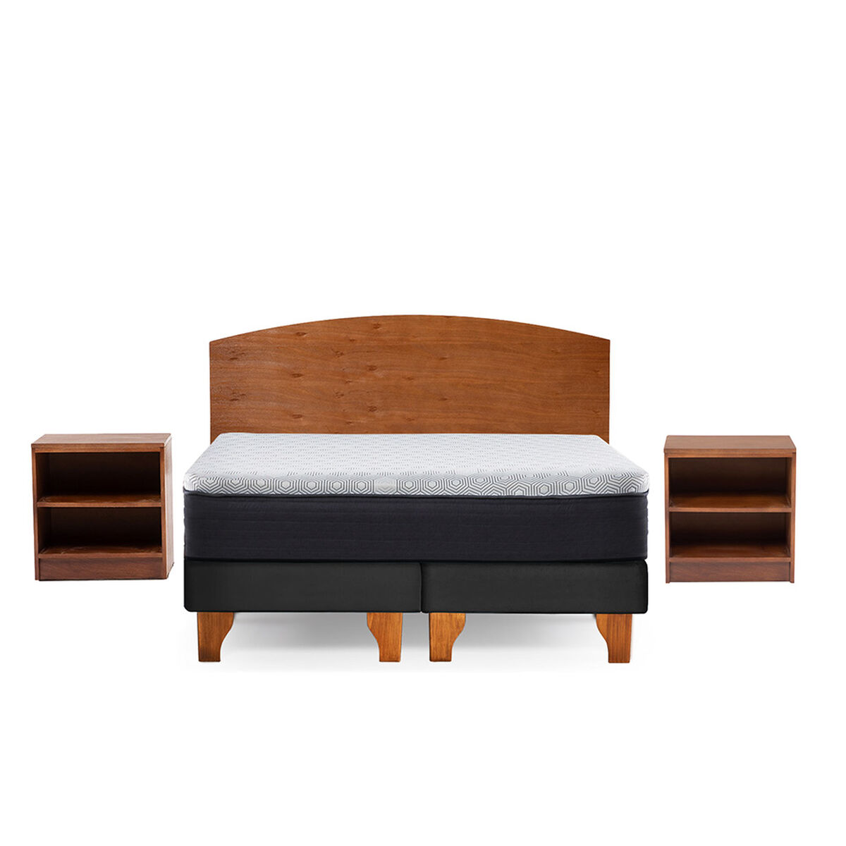 Cama Europea Latam Home 2 Plazas New Top Tela Velvet Negro + Maderas Atlas