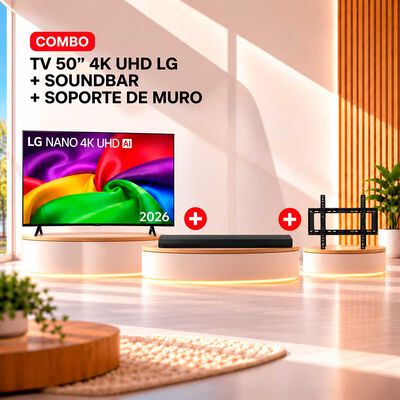 Combo Smart TV 55" LG 4K Ultra HD WebOS 55NU800BPSB + Soundbar LG S20a + Soporte TV Fijo Kioto KT-TF86 Negro