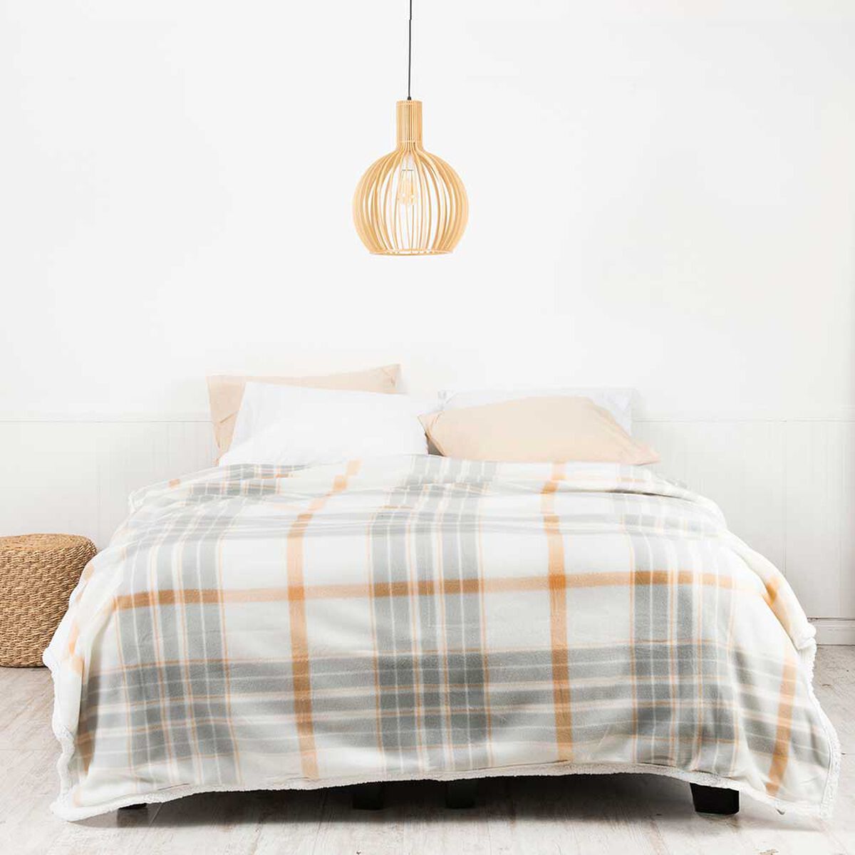 Frazada de Poliéster Mashini 1,5 Plazas Tartan Gris