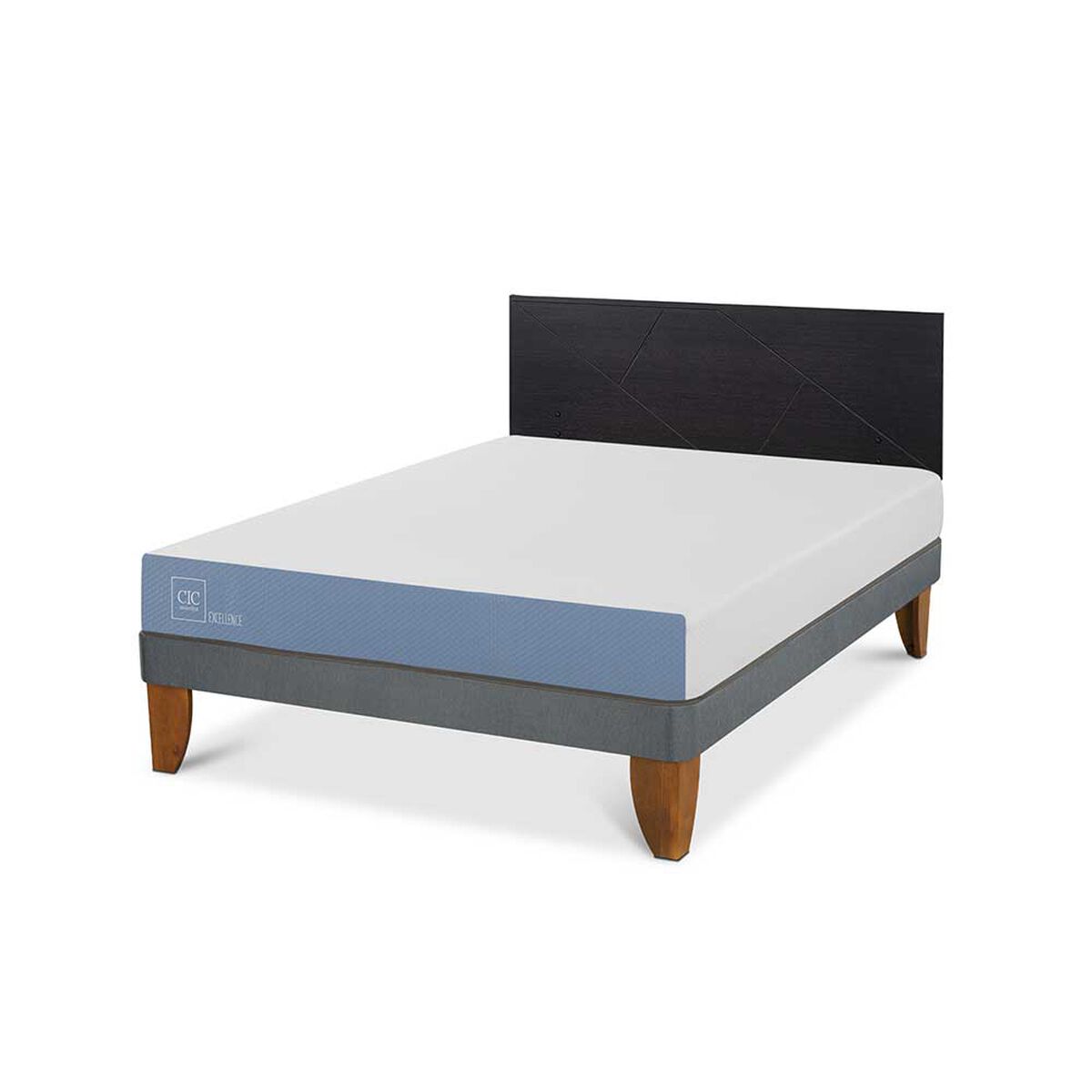 Cama Europea CIC 2 Plazas Excellence + Respaldo Villarrica Negro