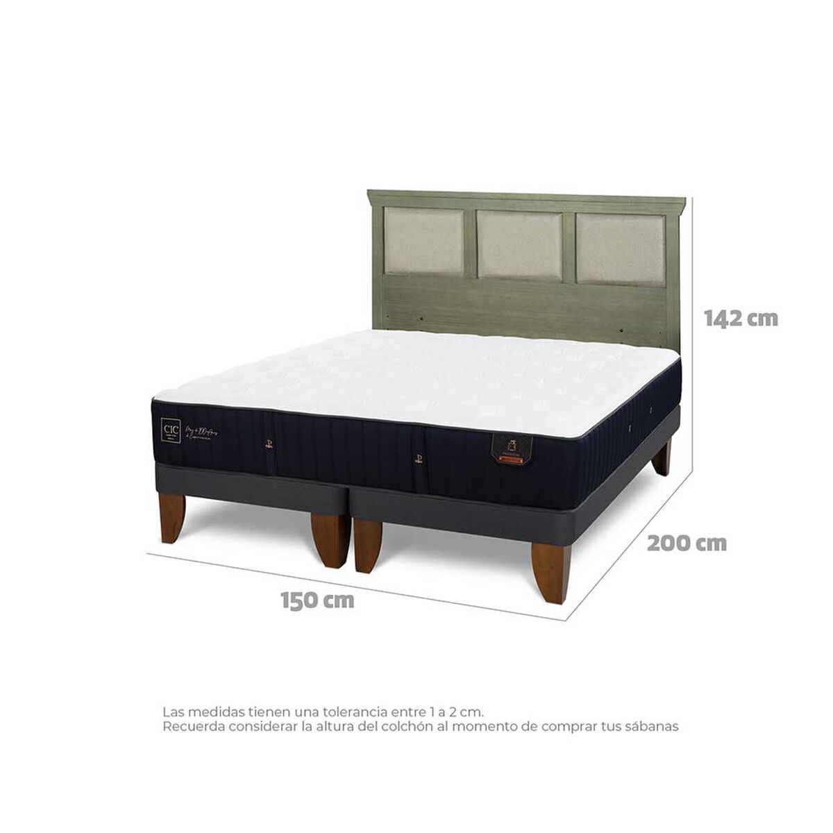 Cama Europea CIC Base Dividida 2 Plazas Premium + Respaldo Torino Olivo