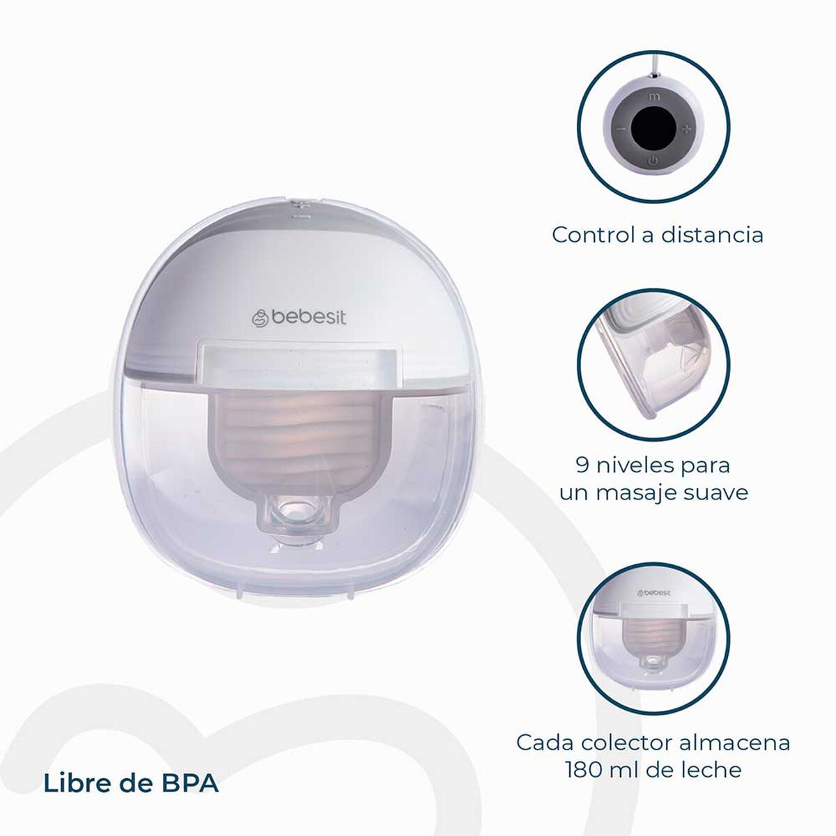 Extractor Leche Materna Eléctrico Manos Libre + 10 Bolsas Bebesit