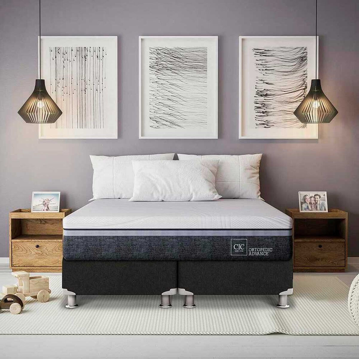 Box Spring CIC Base Dividida 2 Plazas Ortopedic Advance + Set 2 Almohadas Da Soft Sleep