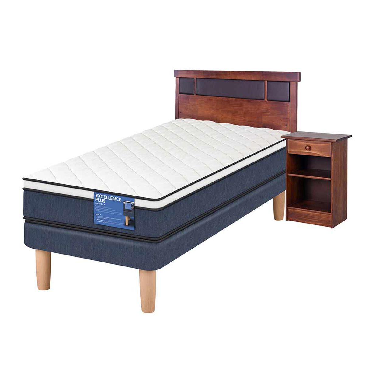 Cama Europea 1.5 Plazas Excellence Plus + Mueble + Respaldo