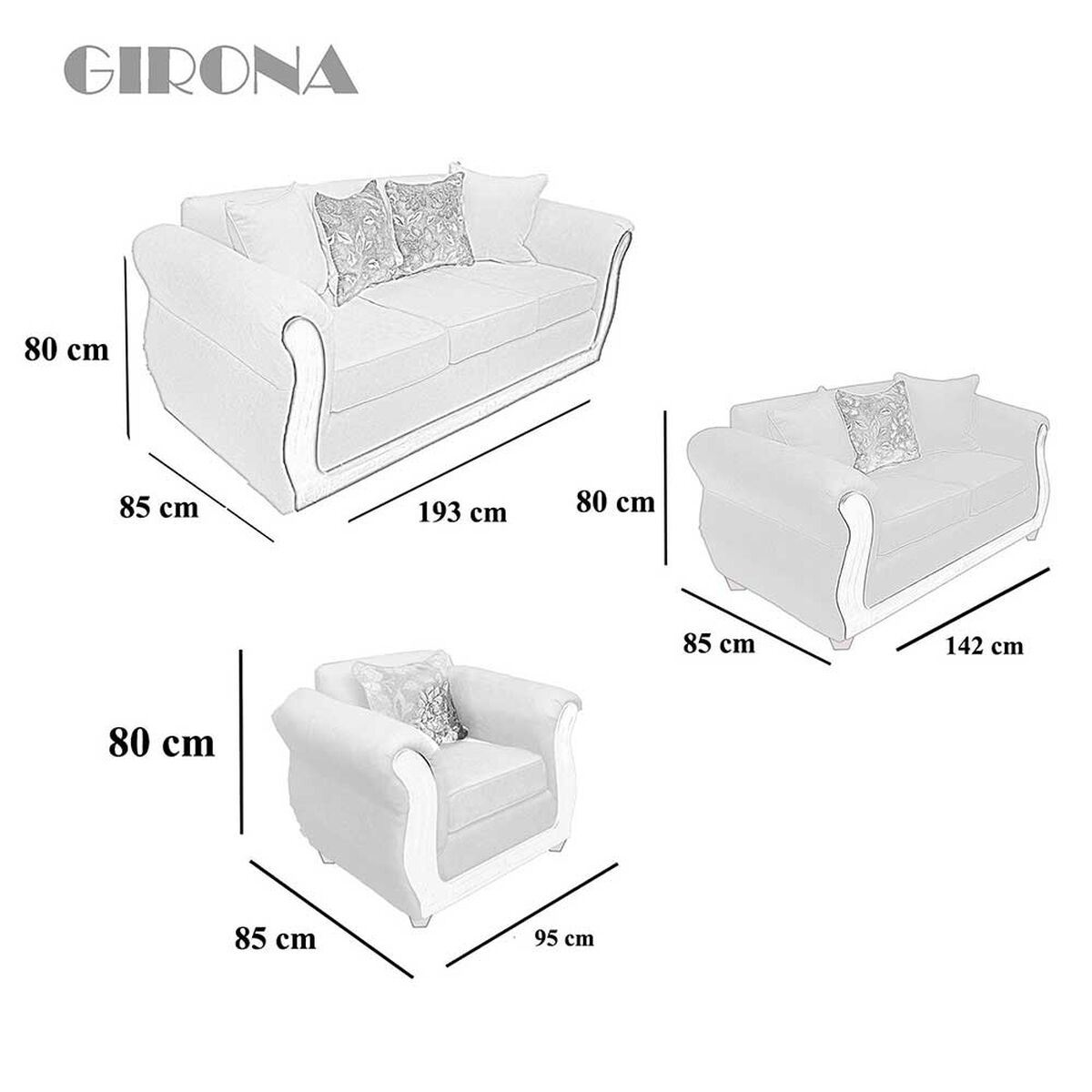 Juego de Living Elegant Detail Girona Sofá 3 Cuerpos + Sofá 2 Cuerpos + Sillón 1 Cuerpo Gris