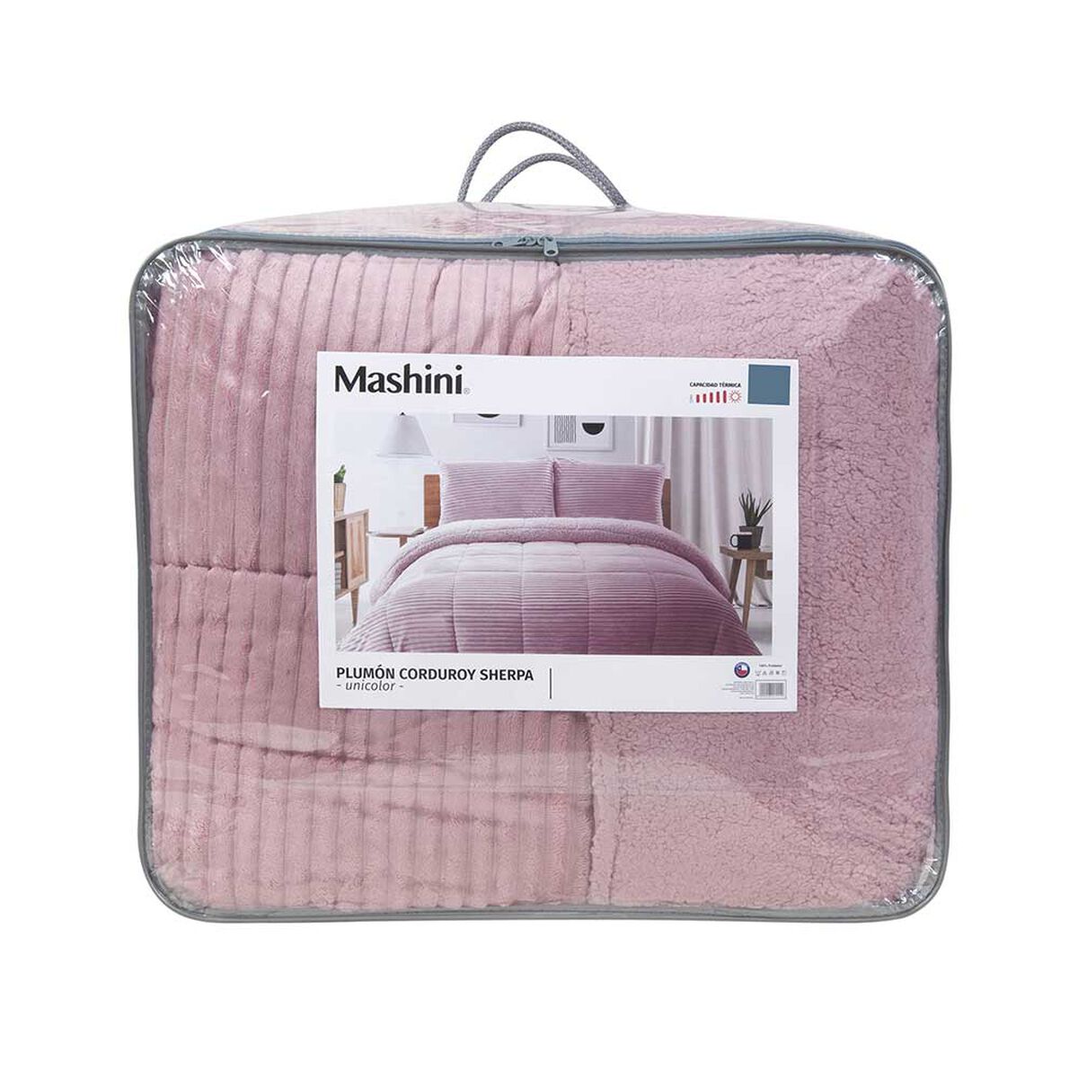 Plumón Liso Mashini 1,5 Plazas Corduroy Coral Sherpa Rosado