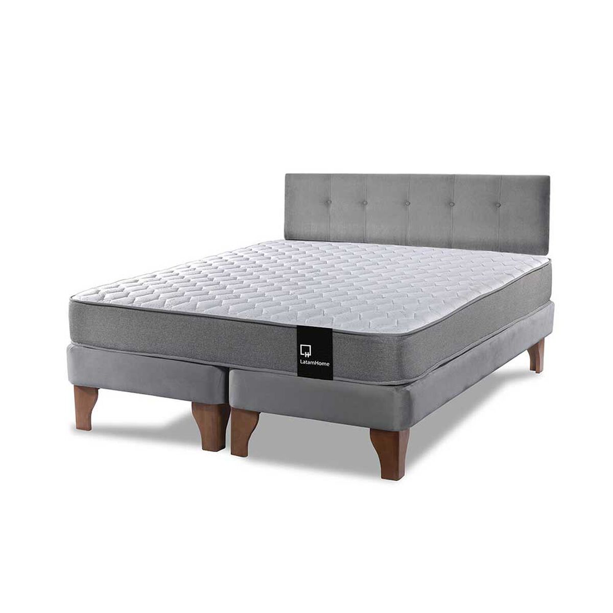 Cama Europea Latam Home Base Dividida 2 Plazas Zen Best Gris + Respaldo Flotante