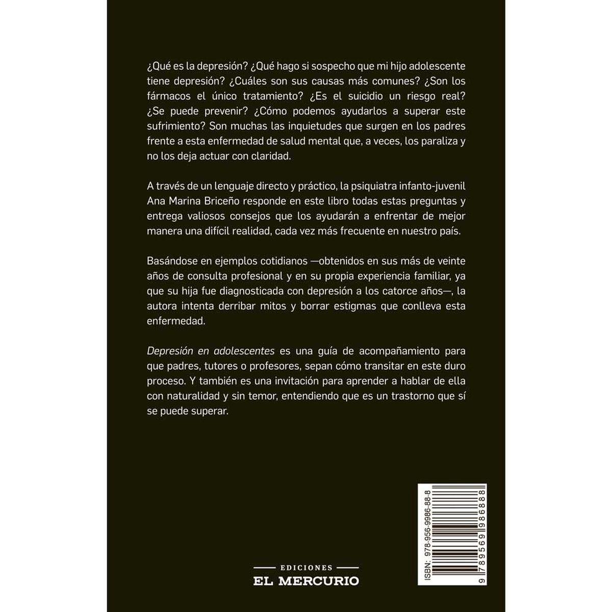 Libro Depresión en Adolescentes Ana Marina Briceño Editorial Ediciones El Mercurio