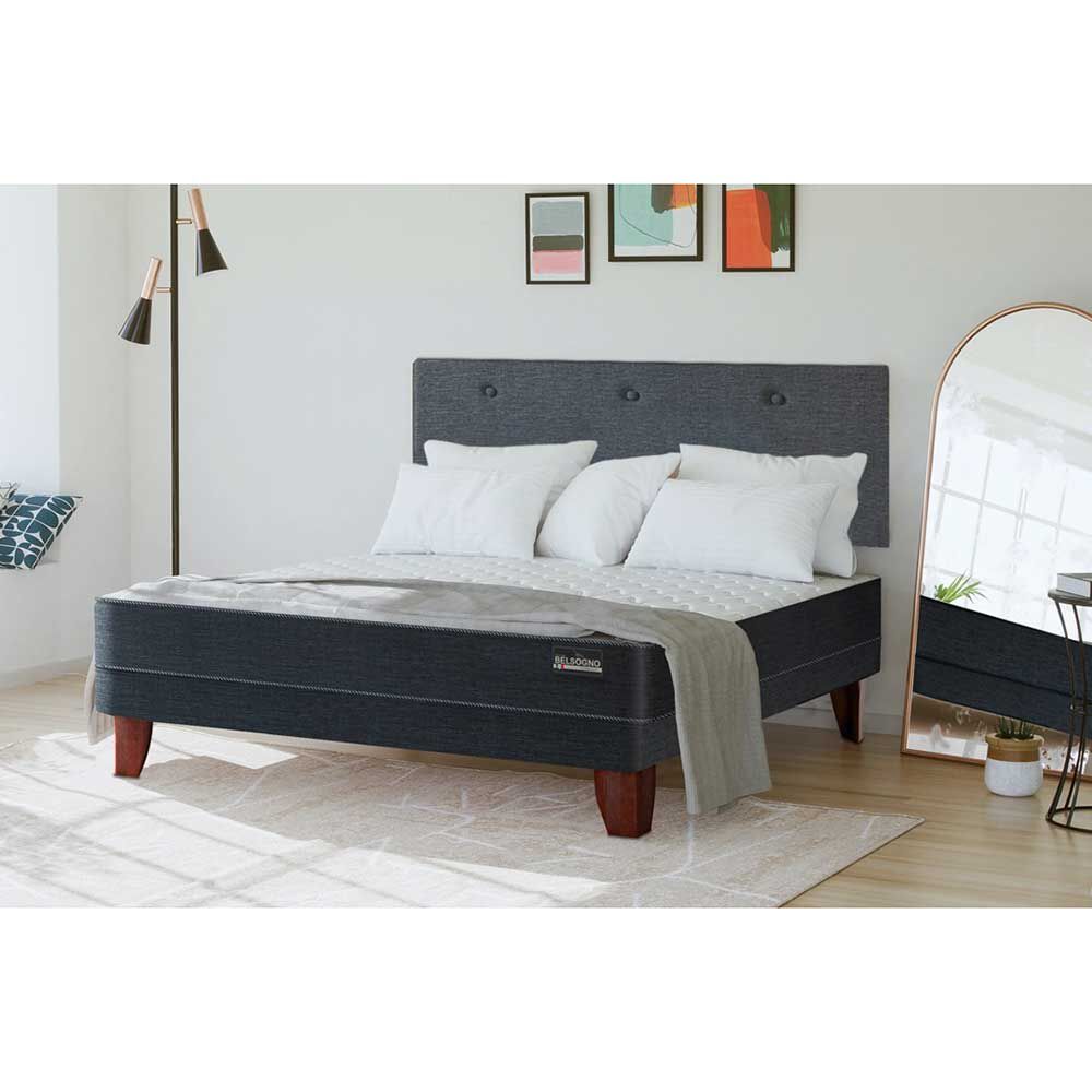 Cama Europea Belsogno 2 Plazas Plus + Respaldo Black | Abc