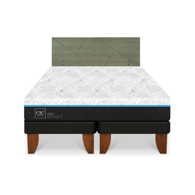 Cama Europea CIC Green Infinity King + 1 Respaldo Villarrica Olivo