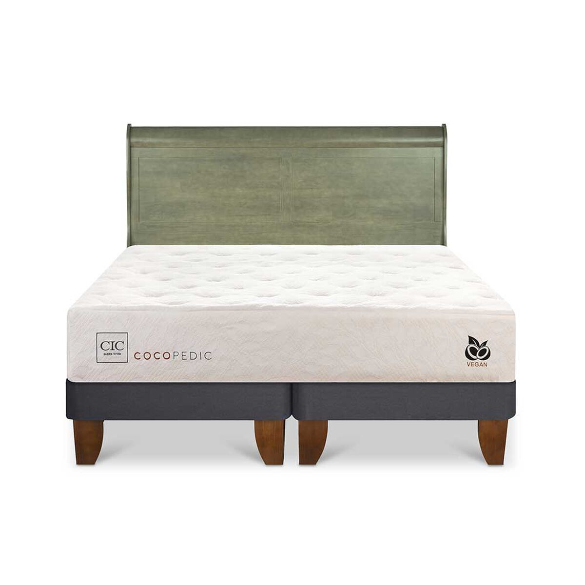 Cama Europea CIC Base Dividida 2 Plazas Cocopedic + Respaldo Miro Olivo