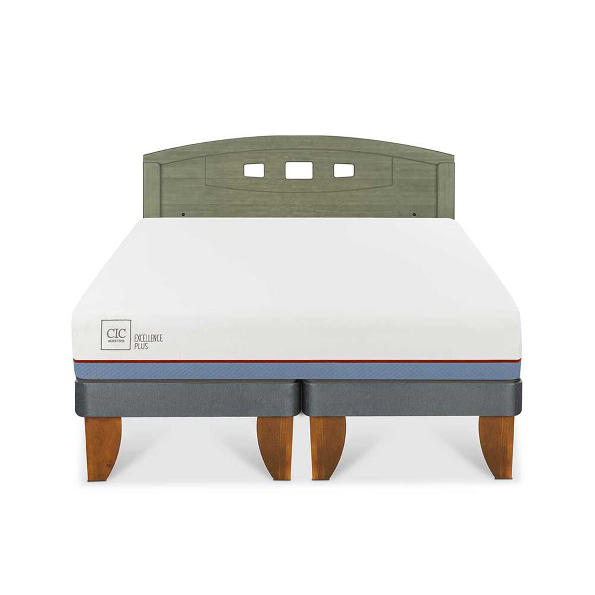 Cama Europea CIC Base Dividida 2 Plazas Excellence Plus + Respaldo Gales Olivo