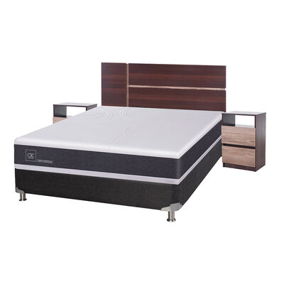 Box Spring CIC 2 Plazas Ortopedic + Respaldo + 2 Veladores