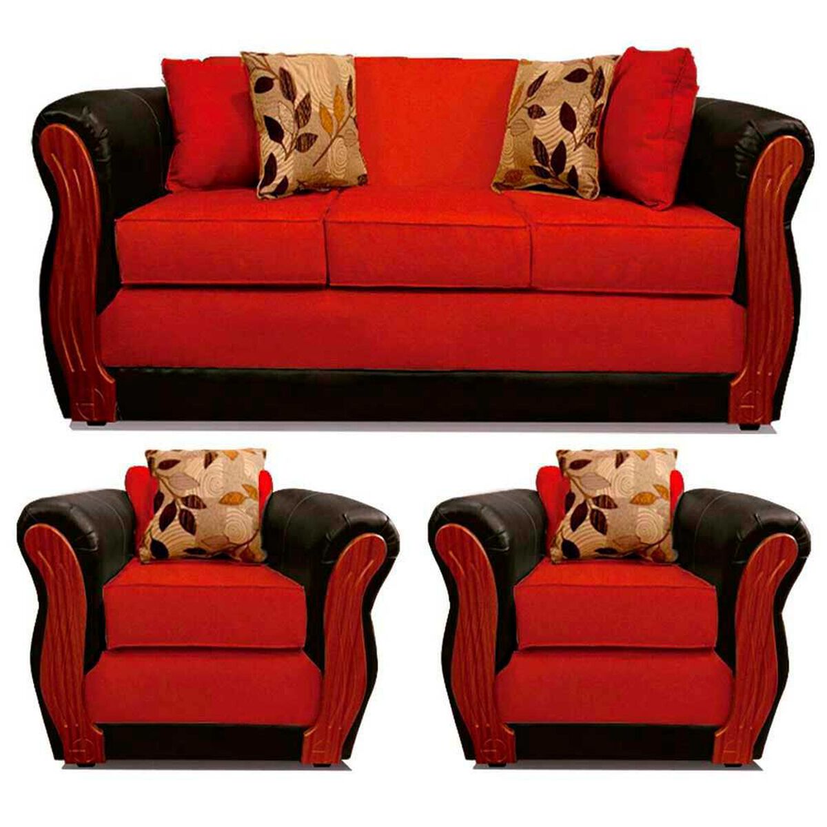 Juego de Living Elegant Detail Girona Sof&aacute; 3 Cuerpos + Dos Sillones 1 Cuerpo Rojo