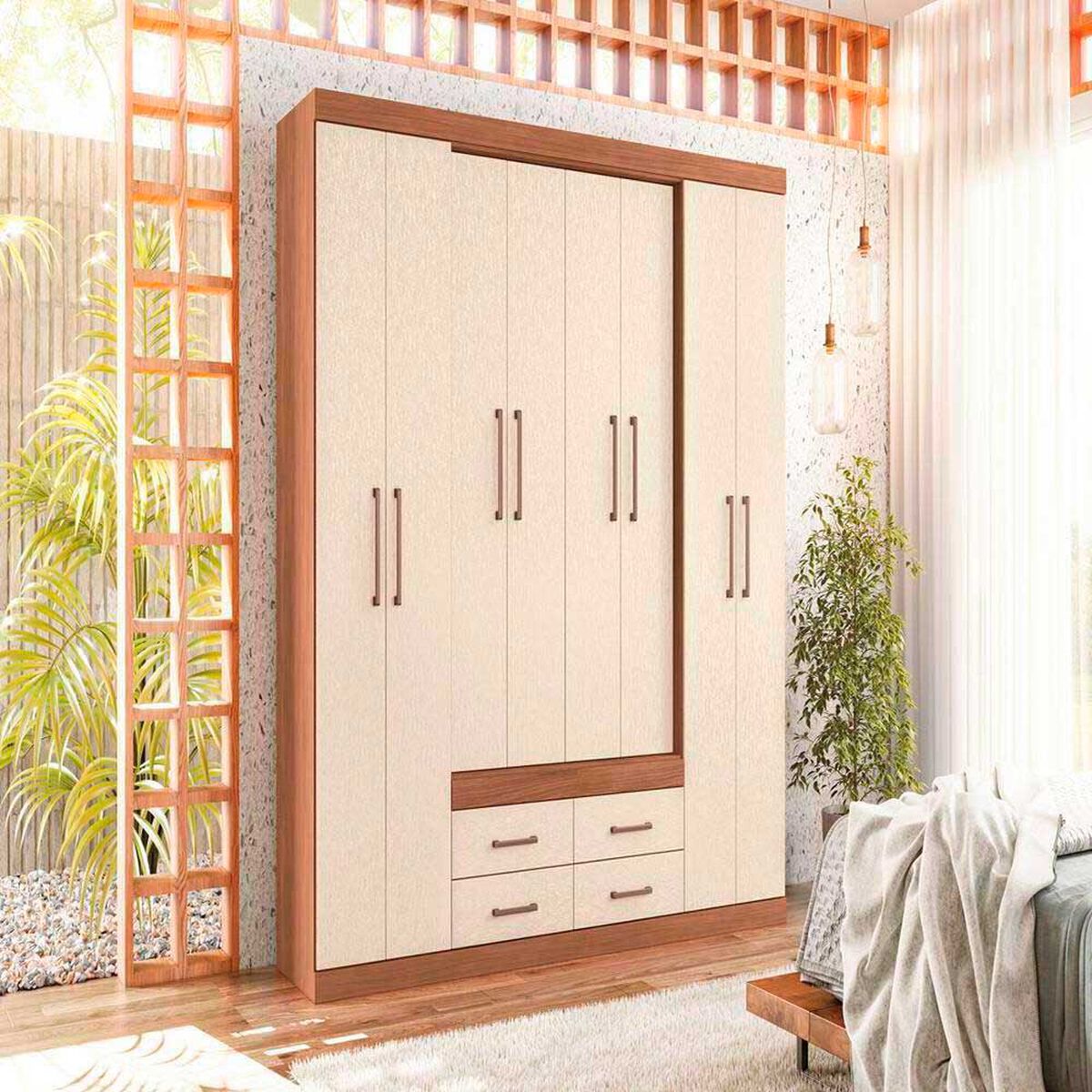 Cl&oacute;set Altavision Napoles 8 Puertas 4 Cajones Jatoba Areia