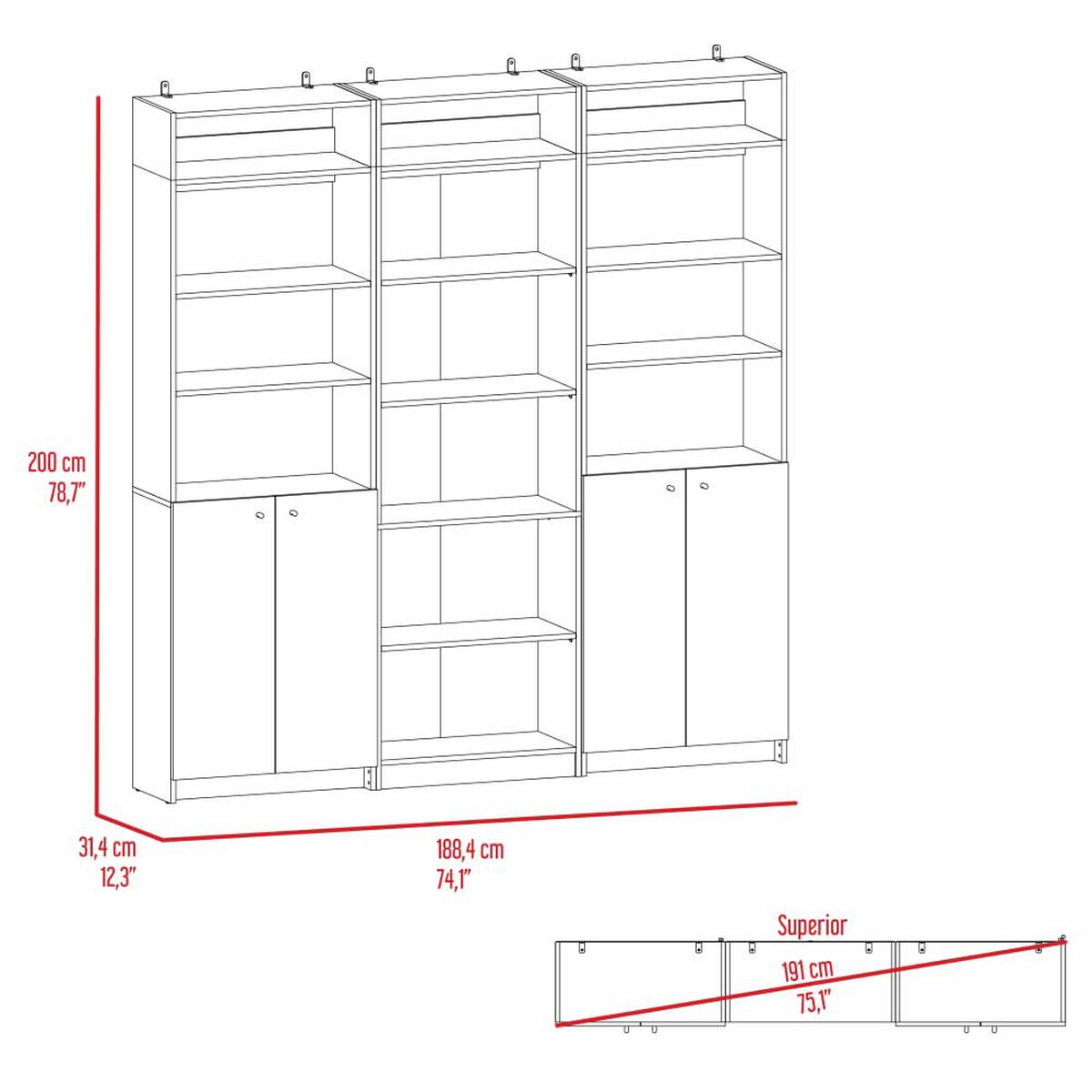 2 Estantes 2 Puertas + Estante 5 Repisas + 3 Complementos TuHome Home Macadamia