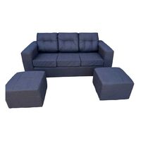 Juego de Living Kea Nize Sofá 3 Cuerpos + Dos Pouf Tela Negro