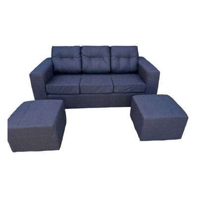 Juego de Living Kea Nize Sofá 3 Cuerpos + Dos Pouf Tela Negro