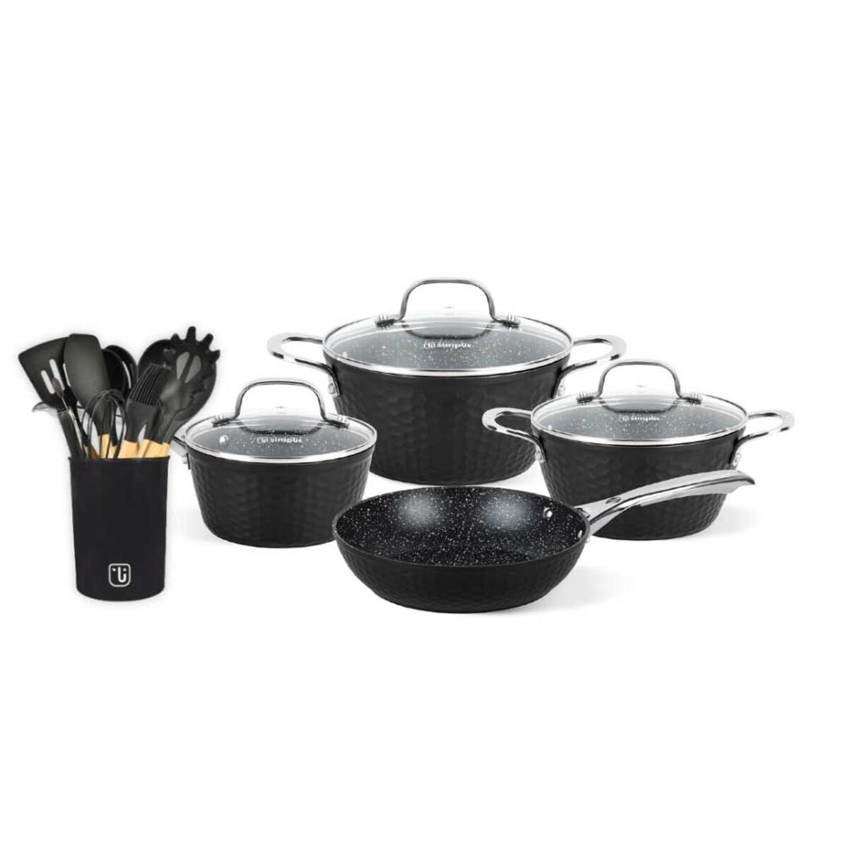 Pack Batería de Cocina Copper 7 Piezas + Set 12 Utensilios Negro Simplit