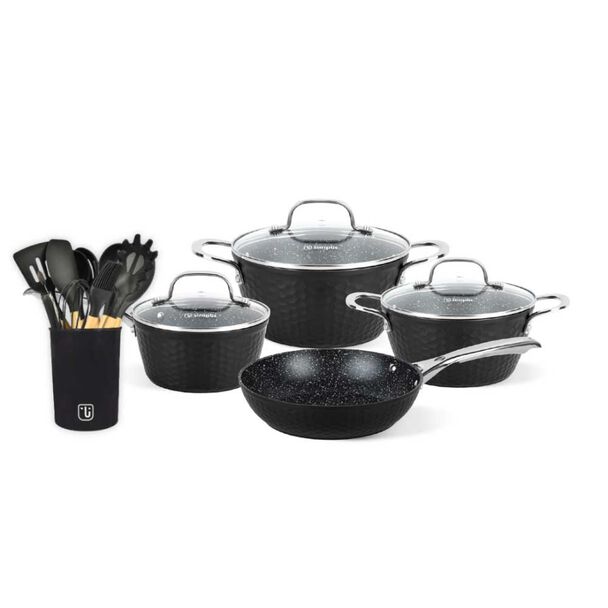 Pack Batería de Cocina Copper 7 Piezas + Set 12 Utensilios Negro Simplit