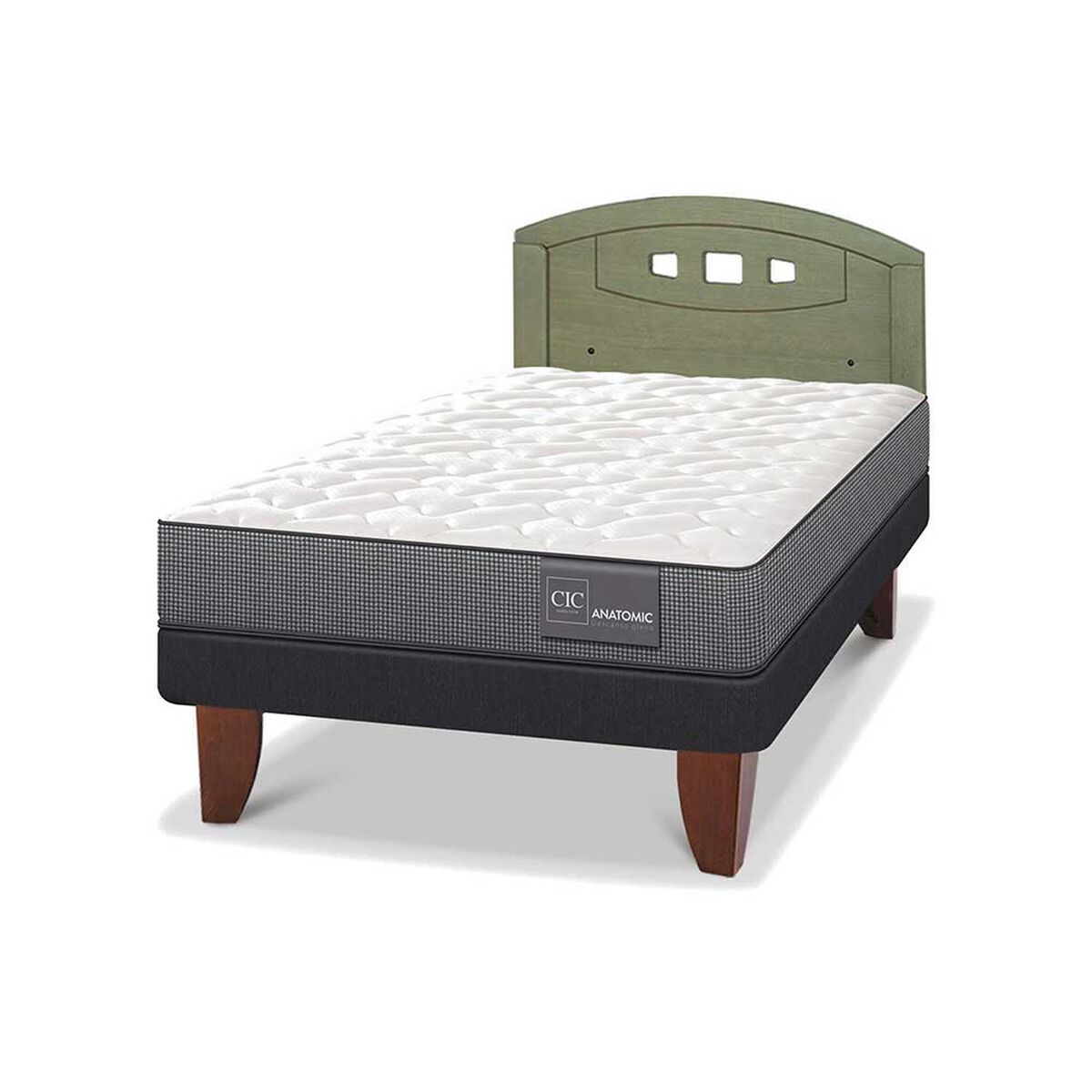 Cama Europea CIC 1,5 Plazas Anatomic + Respaldo Gales Olivo