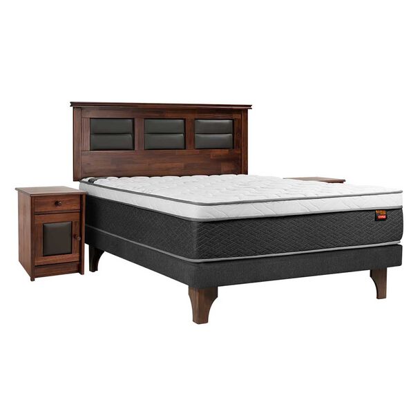 Cama Europea Celta 2 Plazas x 2 mt Everest Cobre + Respaldo + 2 Veladores Villarreal