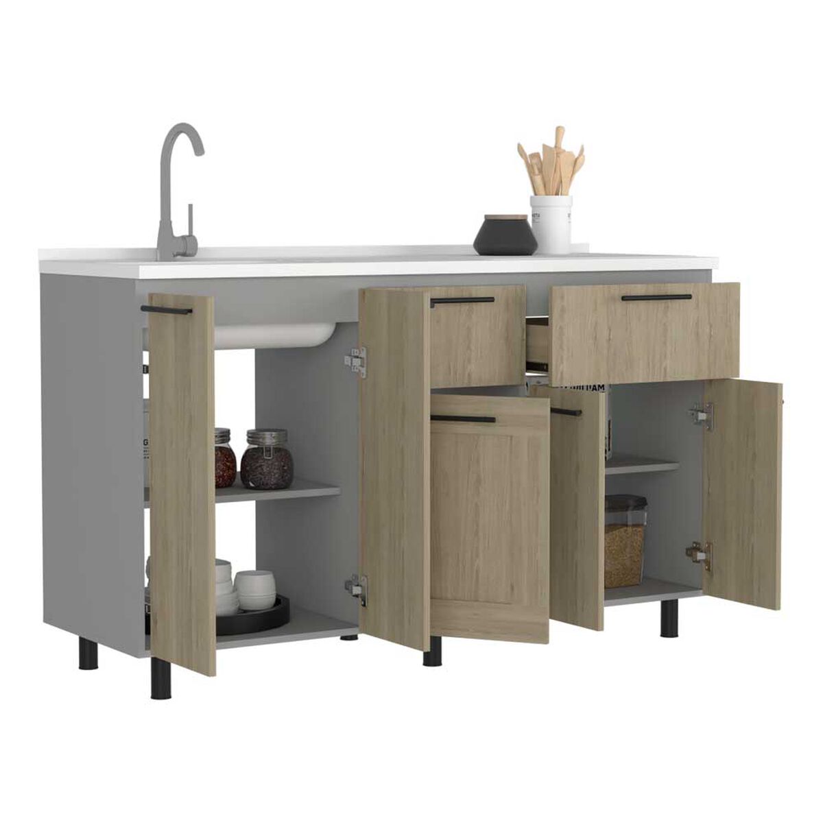 Mueble de Cocina Lavaplatos TuHome Hasselt 5 Puertas 2 Cajones Gris Rovere
