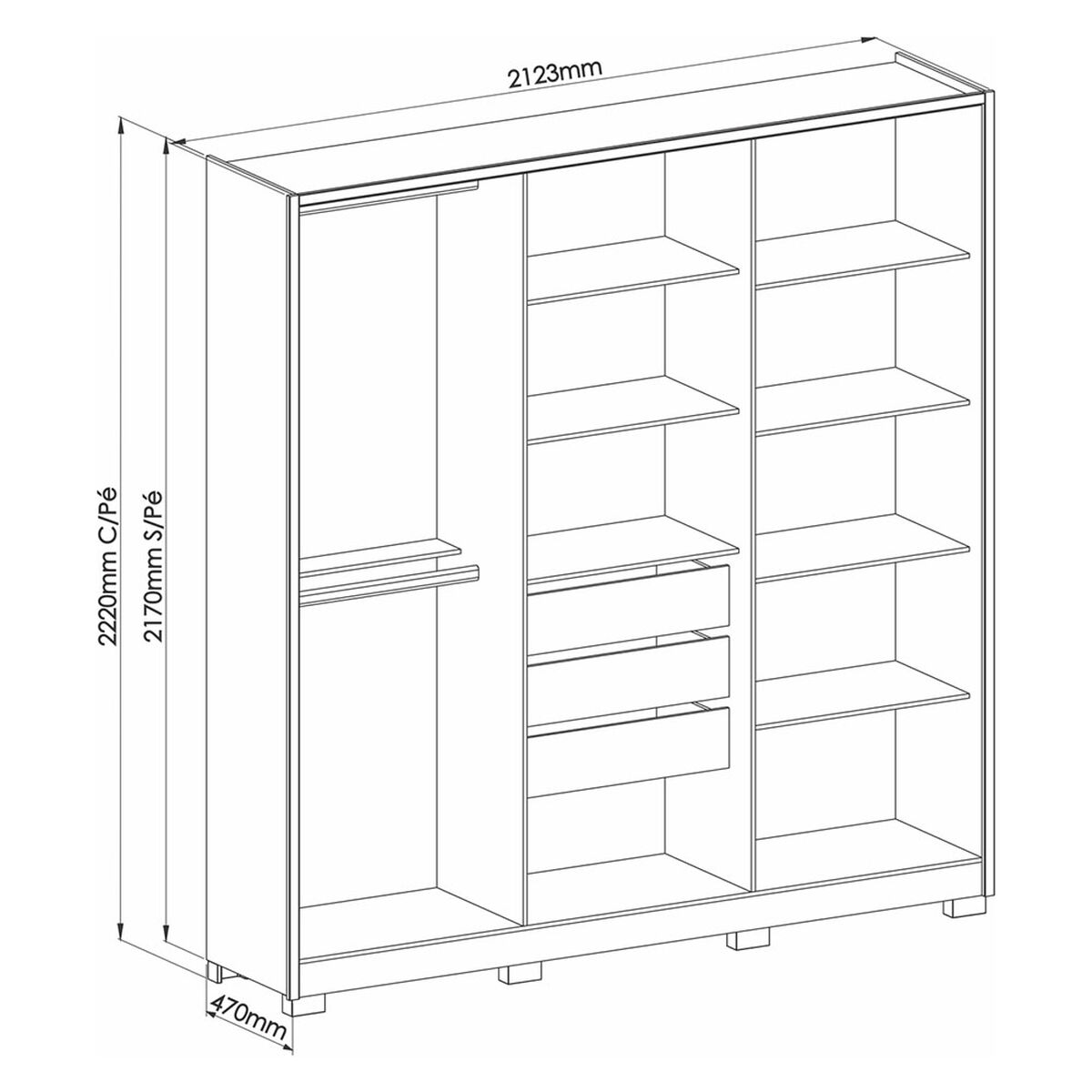 Closet Vekkahome Safira 6 Puertas 3 Cajones