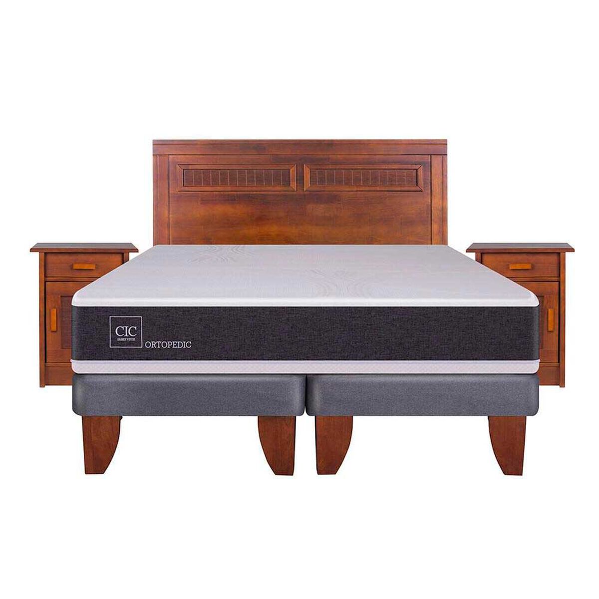 Cama Europea CIC Base Dividida King Ortopedic + Respaldo + 2 Veladores
