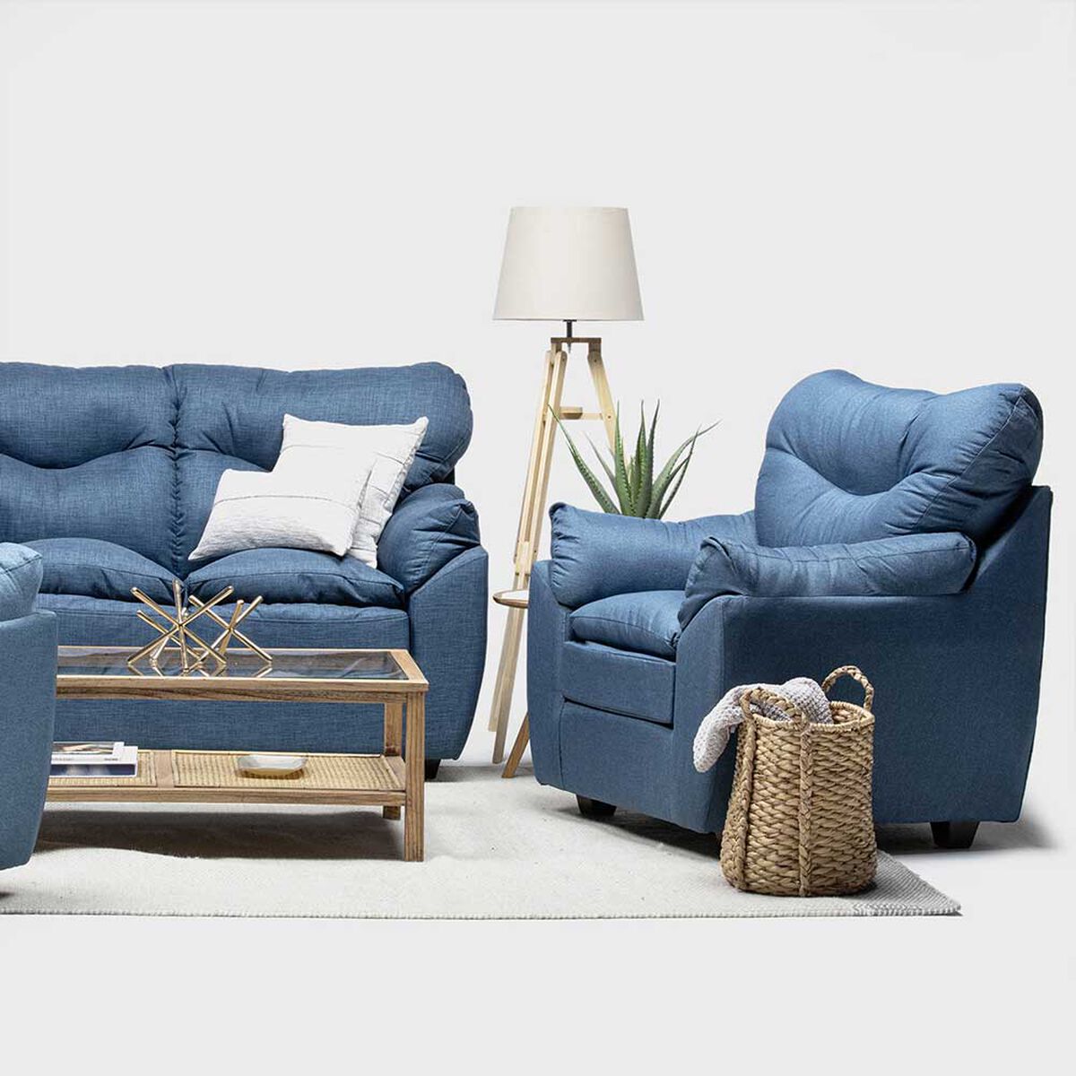 Juego de Living Almore Belén Sofá 2 Cuerpos + Dos Sillones 1 Cuerpo Azul