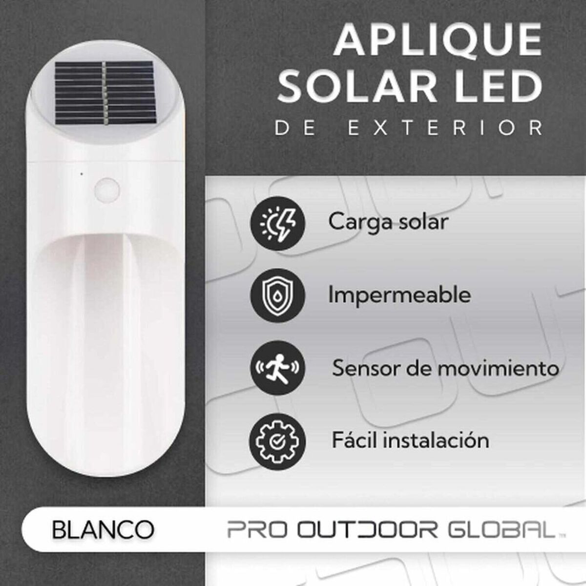 Aplique Led Solar Para Exterior Blanco Pro Outdoor