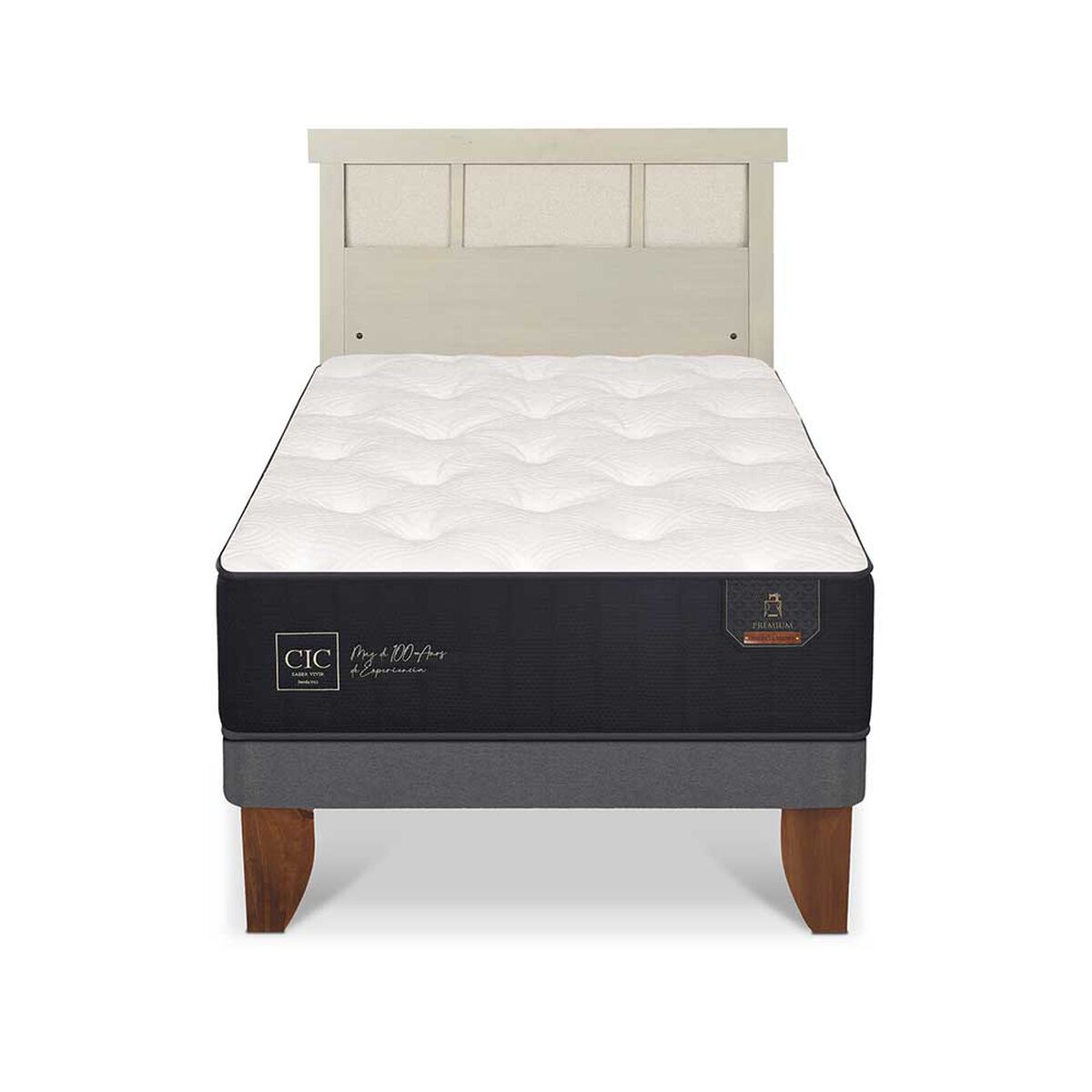 Cama Europea CIC 1,5 Plazas Premium + Respaldo Dublin Alpino