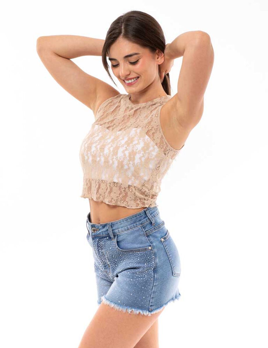 Polera Con Encaje Sin Mangas Mujer Icono