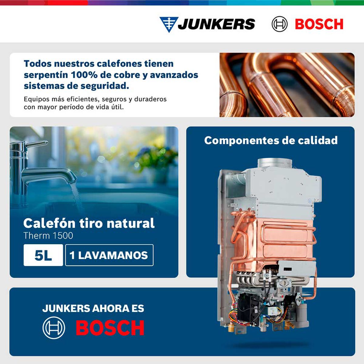 Calef&oacute;n 5 litros gas licuado tiro natural Junkers Bosch Therm 1500