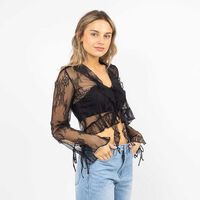 Blusa Transparente Manga Larga Mujer Icono Negro