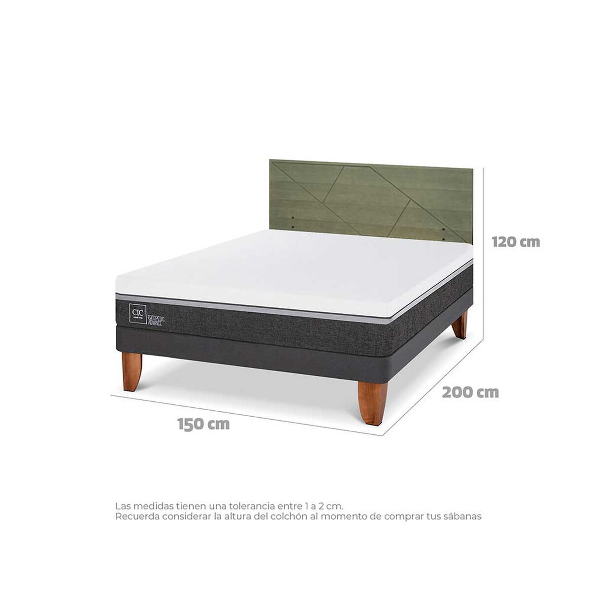 Cama Europea CIC 2 Plazas Ortopedic Advance + Respaldo Villarrica Olivo