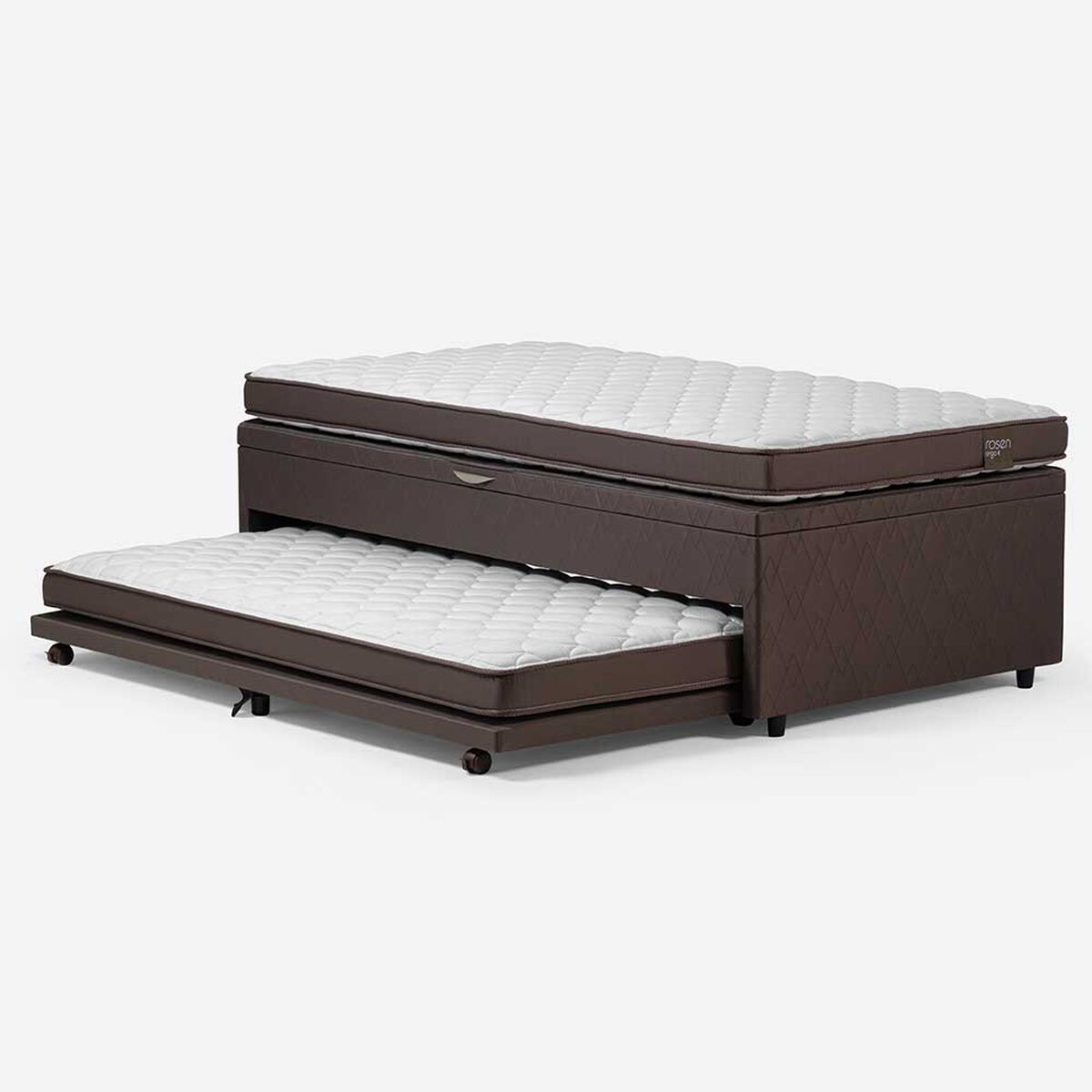 Bed Boxet Rosen 1,5 Plazas Ergo T + Respaldo + Velador Robin Tostado
