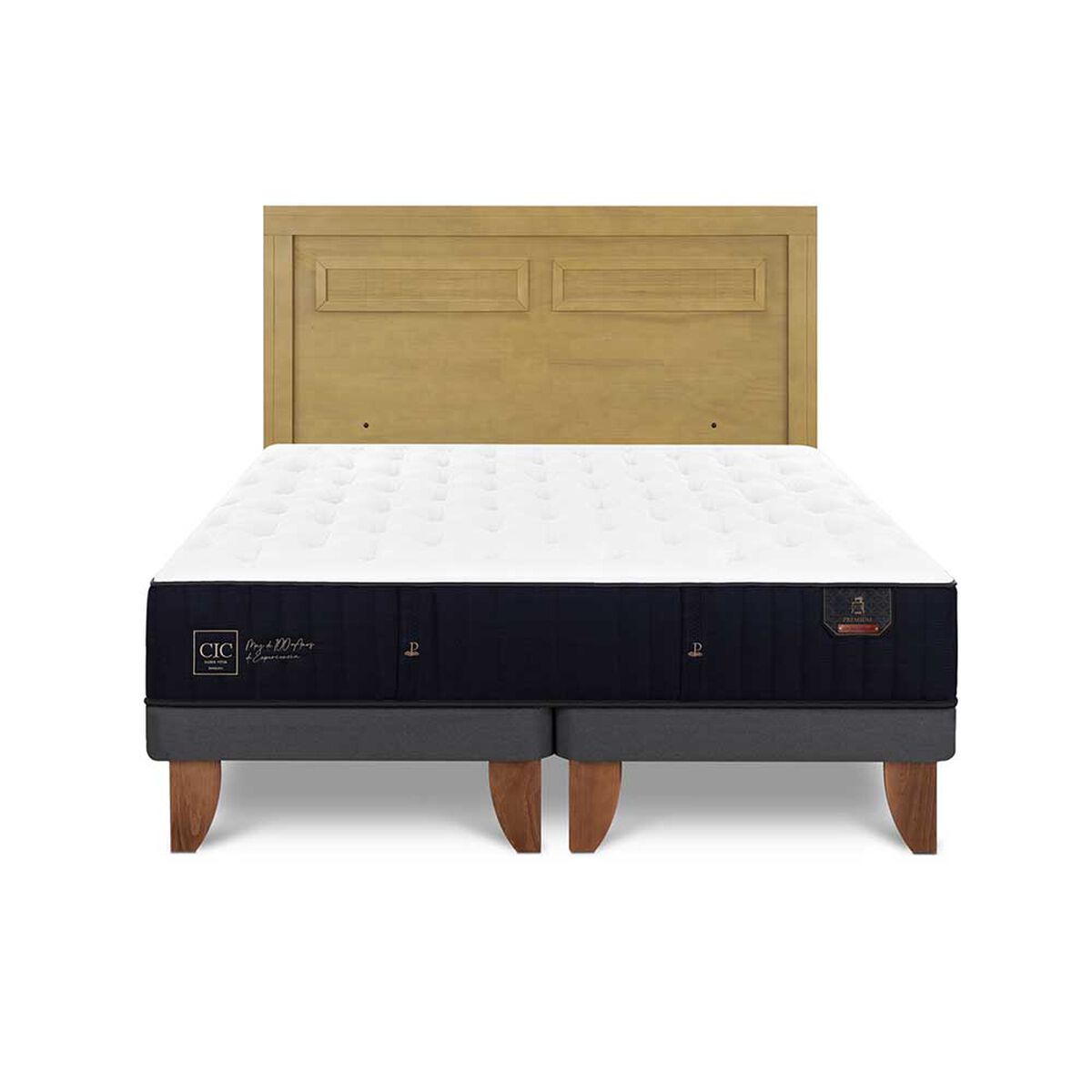 Cama Europea CIC Base Dividida 2 Plazas Premium + Respaldo Milan Mostaza