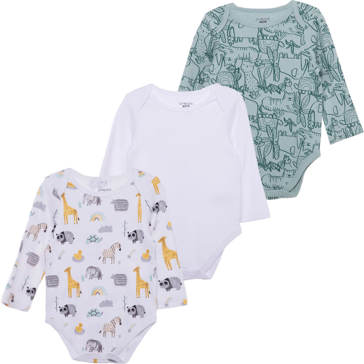 Pack 3 Bodys de Algod&oacute;n  Bebo Chess Baby