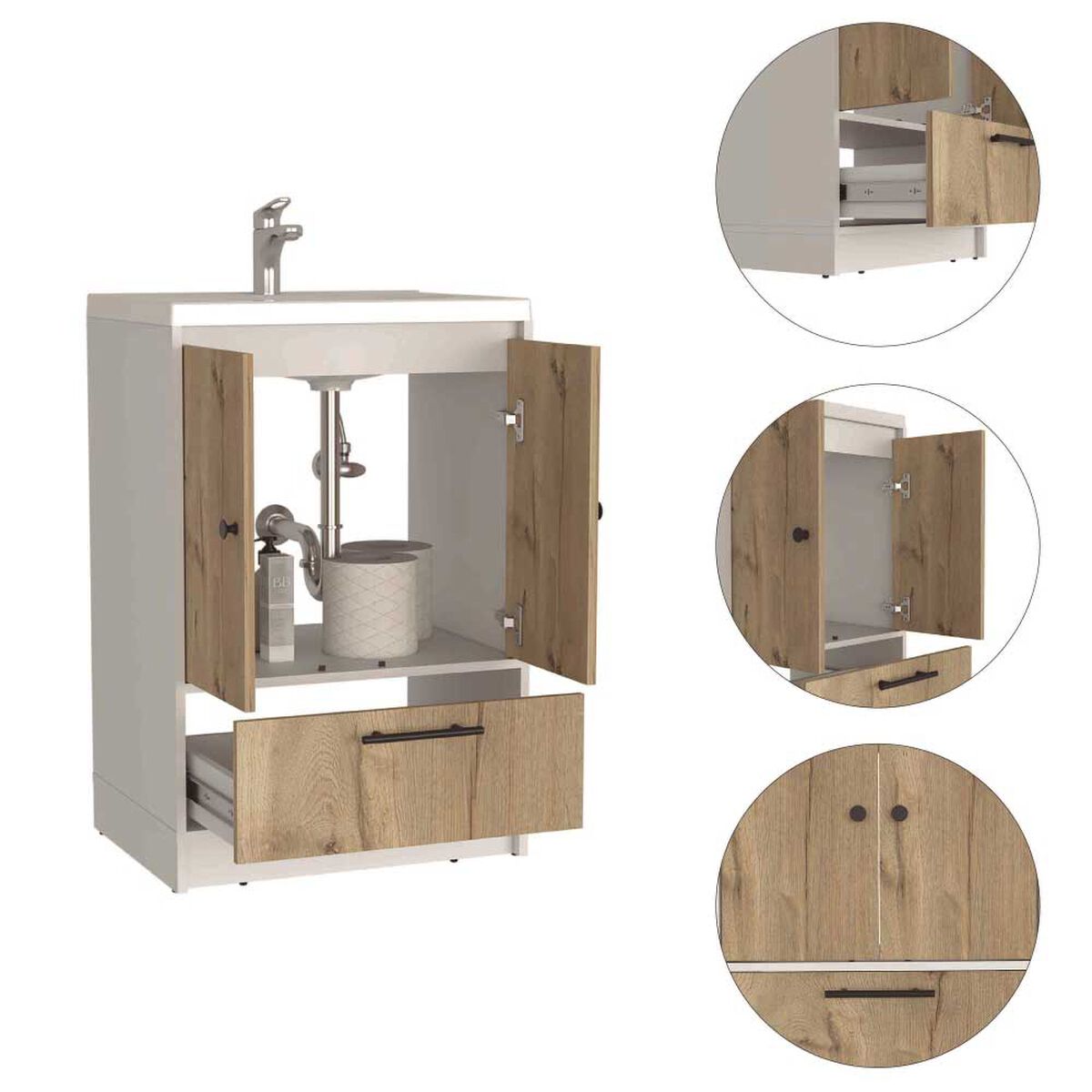 Mueble Lavamanos TuHome Bath Bi Color 2 Puertas 1 Caj&oacute;n Duna Blanco