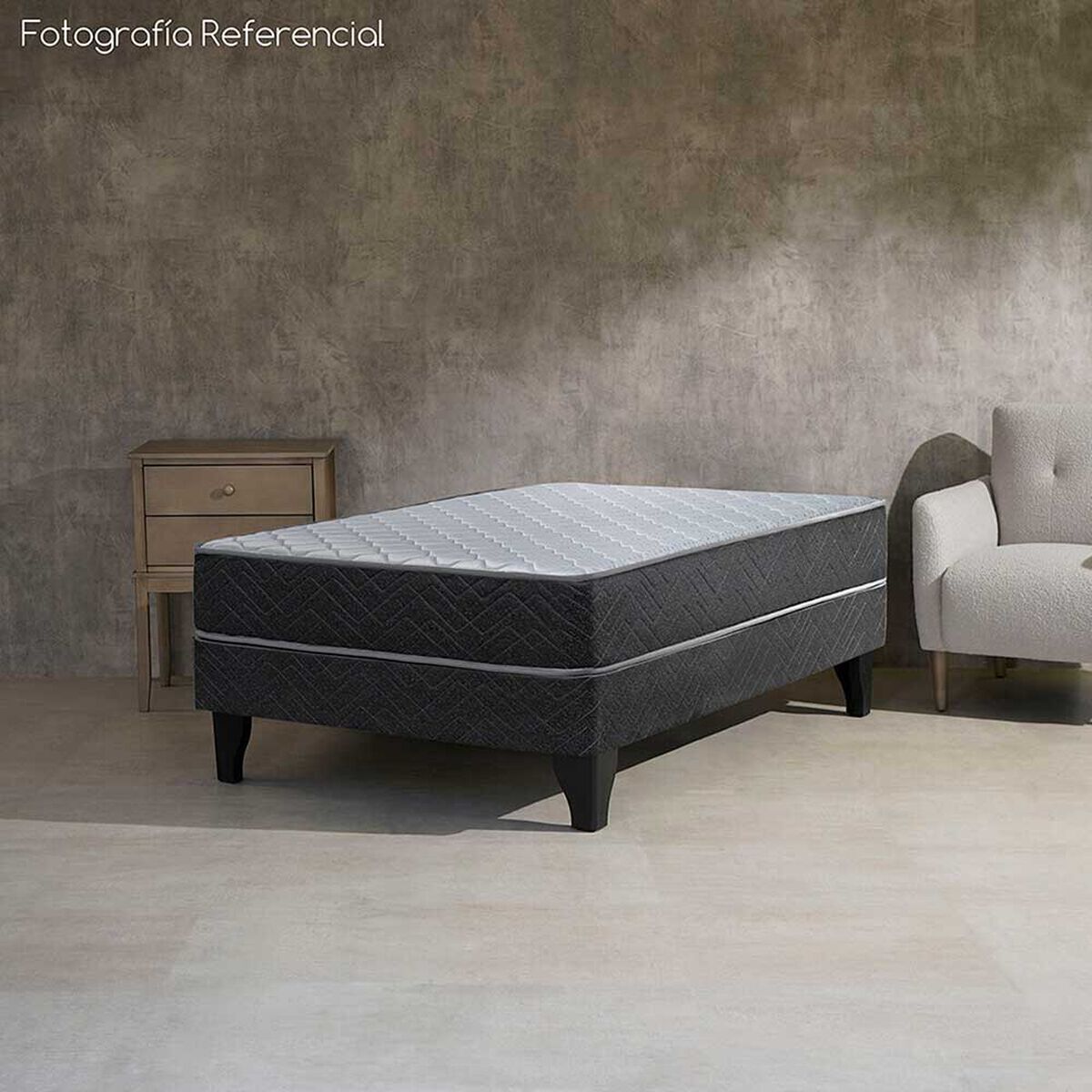 Cama Europea Celta 1,5 Plaza Cádiz + Respaldo + Velador