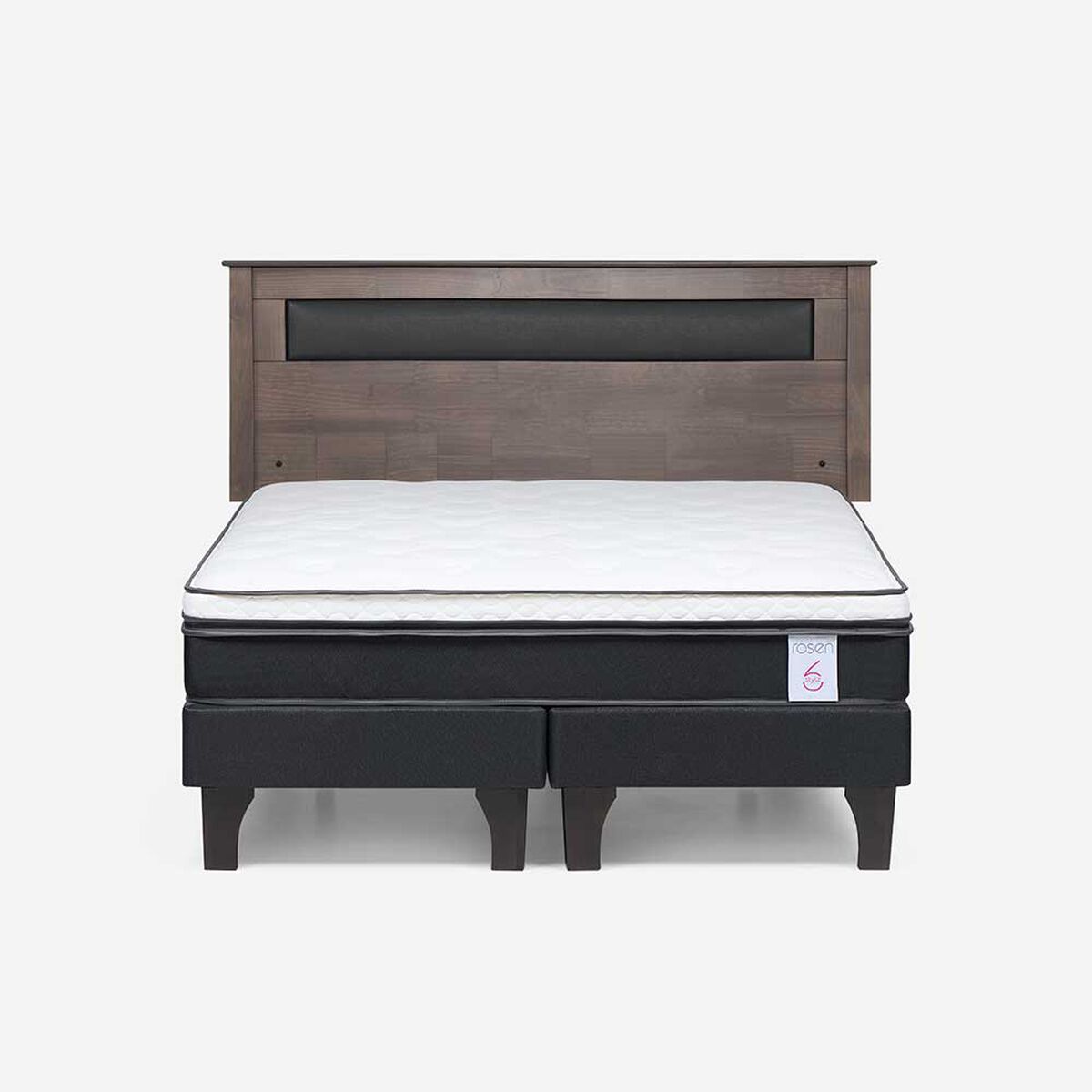 Cama Europea Rosen Base Dividida 2 Plazas New style 6 + Respaldo Ferrera Gris