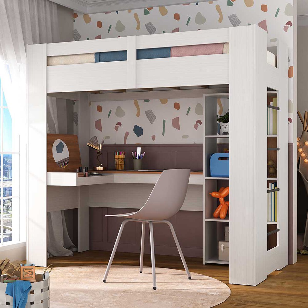 Cama con Escritorio Di Poretti Design 1 Plaza Blanca