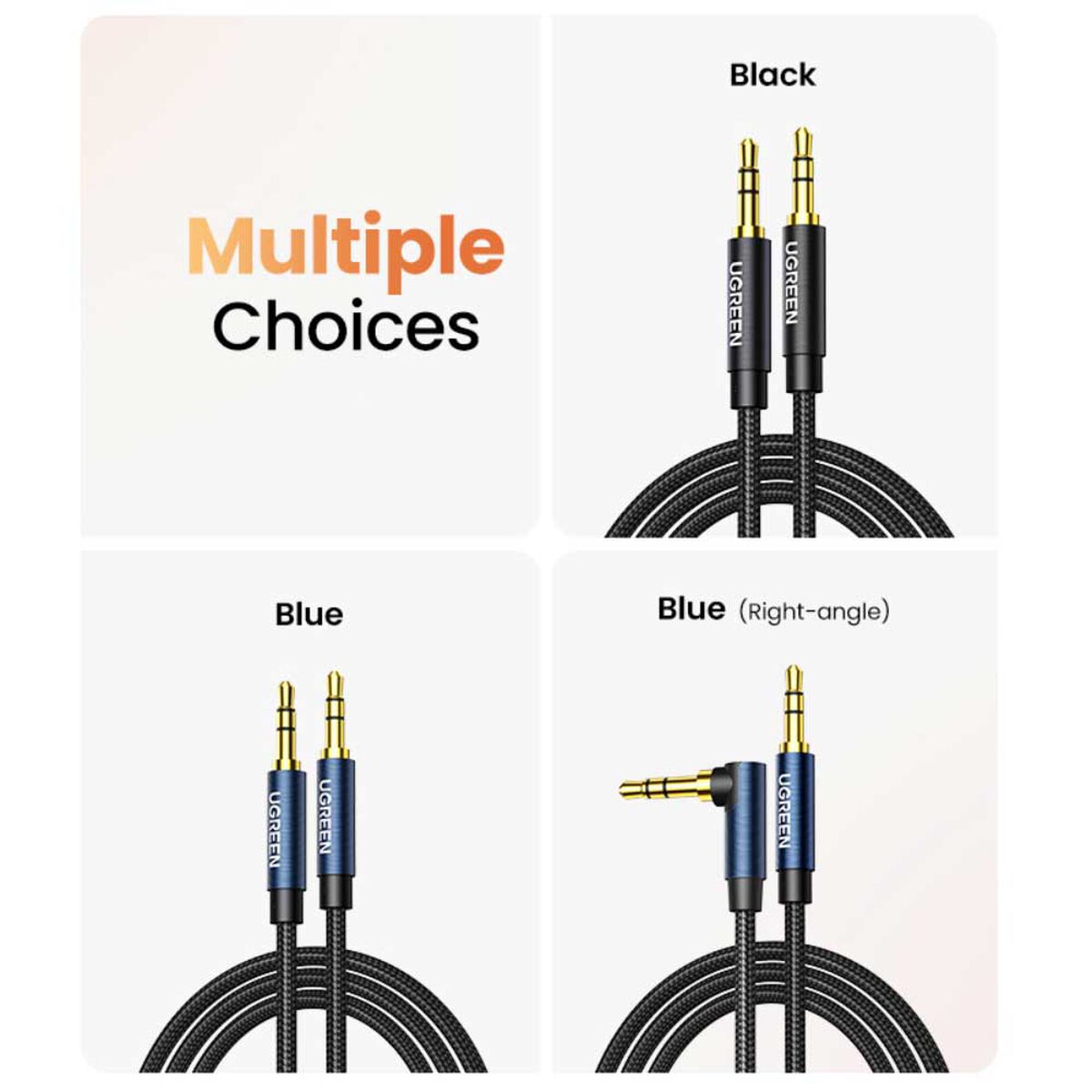 Cable Audio Auxiliar Plug 3.5Mm M/M Trenzado 2M Azul Ugreen Av112